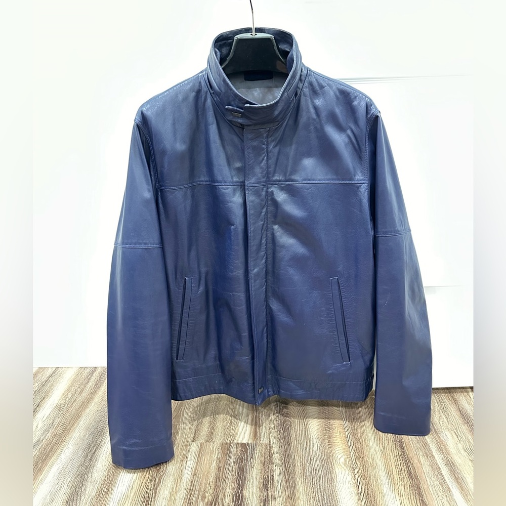 Versace blue leather jacket (L US / XL EU); good condition